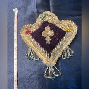 RARE small Native American beaded pillow, pre-1900, velvet and leather